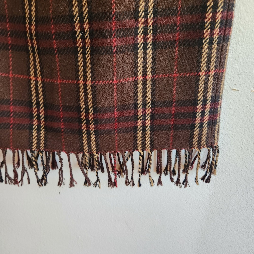 Vintage Worthington Fringed Plaid Flannel Blanket Maxi Skirt 8 Wool Blend Preppy - Picture 4 of 11